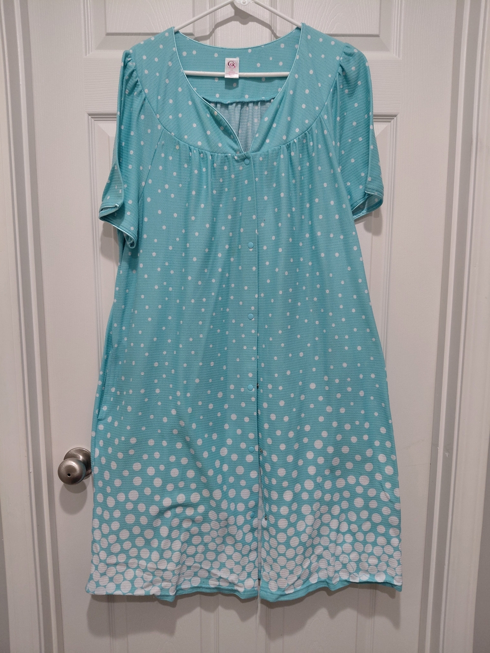 Lightweight Aqua Polka Dot Short-Sleeve DUSTER